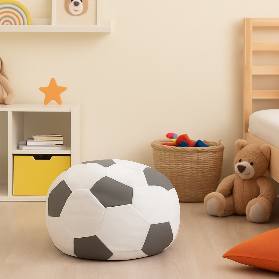 EMI focilabda mintás fehér-szürke műbőr babzsákfotel